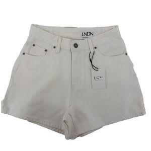 LNDN Landon Denim Shorts Womens 26 Clean Girl Ivory High Rise Organic Cotton NWT